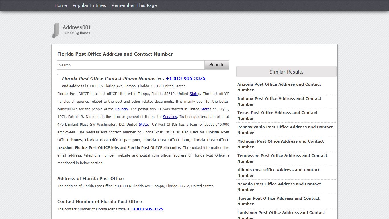 Florida Post Office Address and Contact Number - address001.com